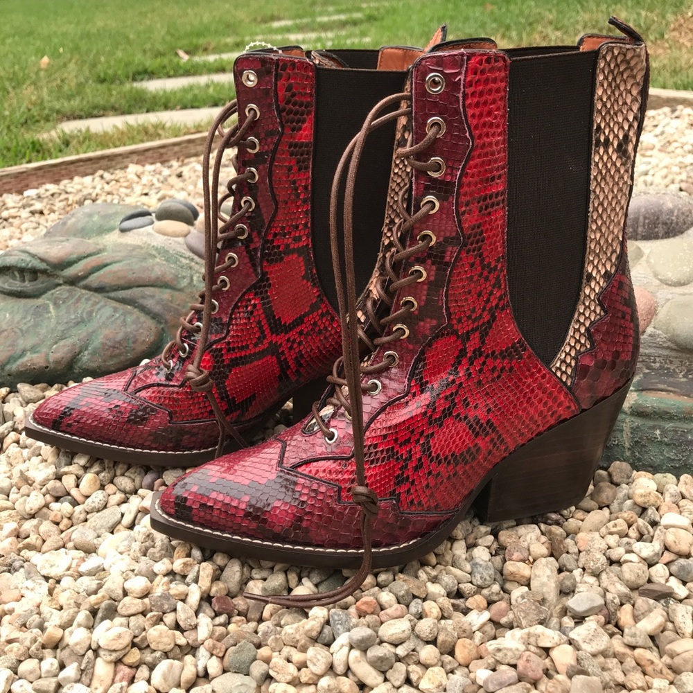 Coach Lace Up Bootie With Patchwork Snake NEW